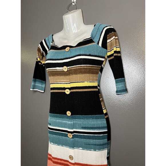 Love J Dress Womens Small Multicolor Striped Ribbed Knit Bodycon Button Front - Picture 3 of 7